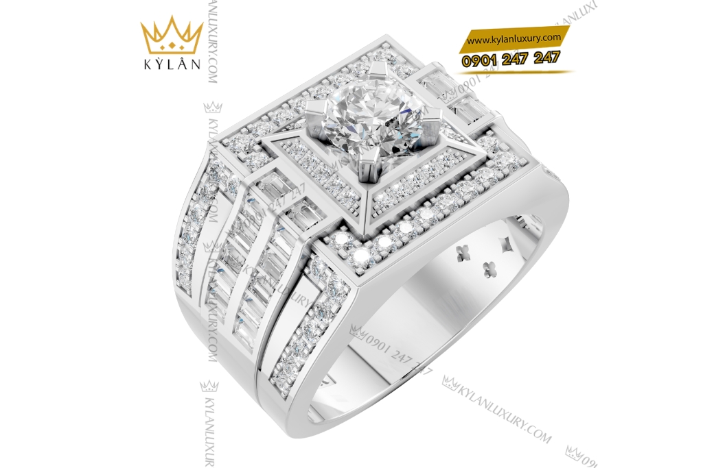 Nhẫn nam vàng trắng Au750 đính kim cương