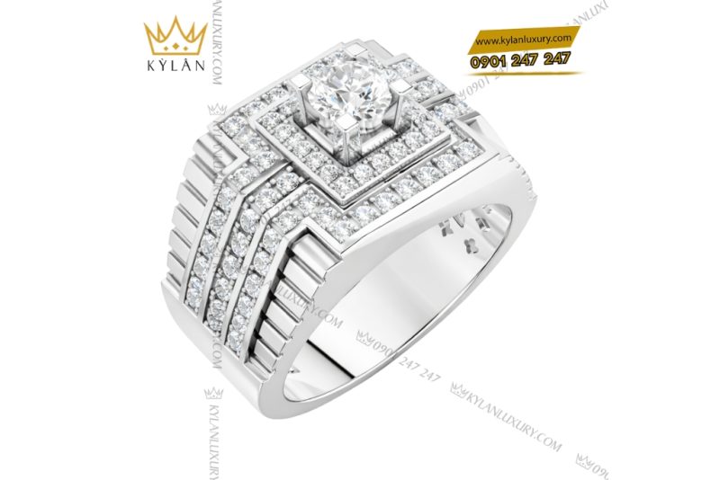 Nhẫn nam vàng trắng Au750 đính kim cương