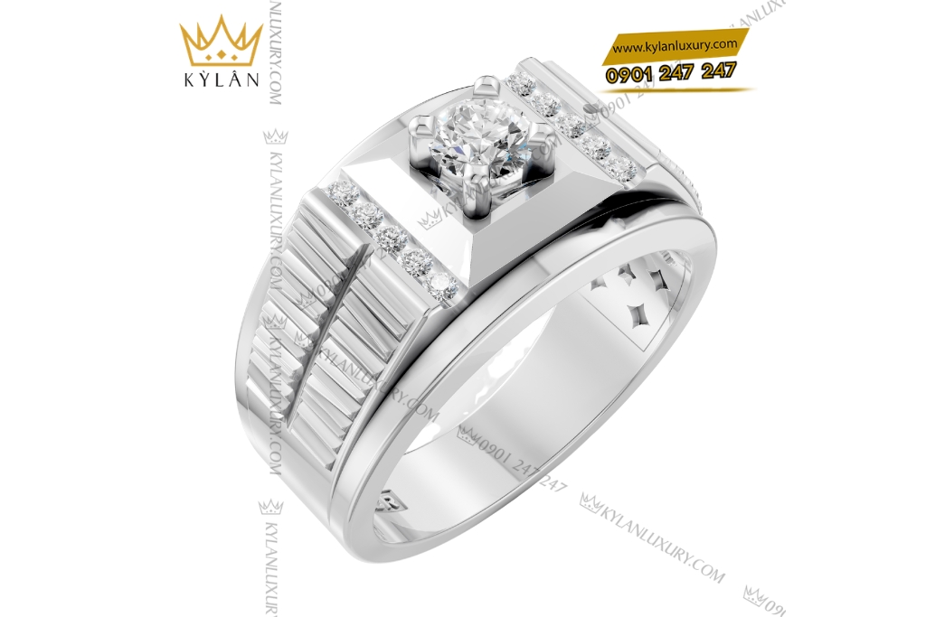Nhẫn nam vàng trắng Au750 đính kim cương
