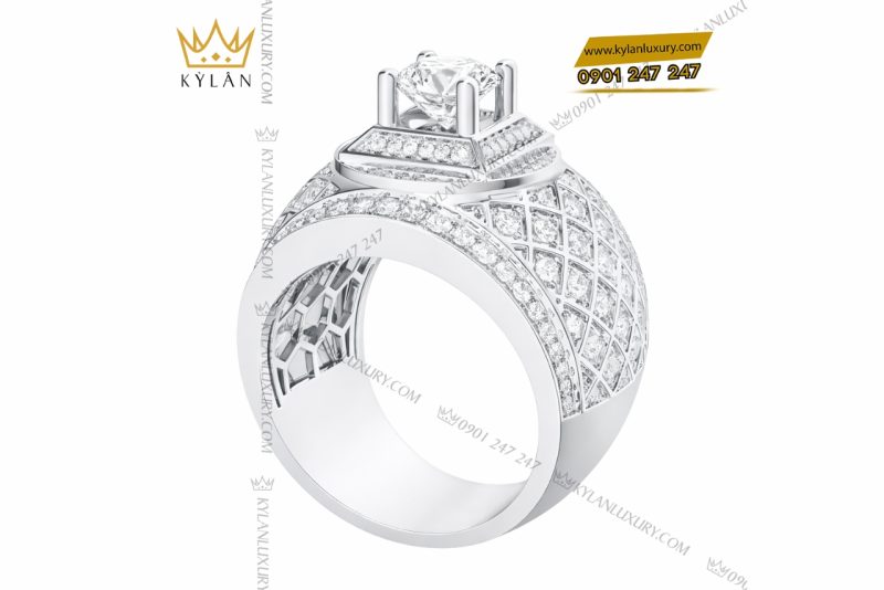 Nhẫn nam vàng trắng Au750 đính kim cương