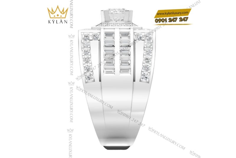Nhẫn nam vàng trắng Au750 đính kim cương