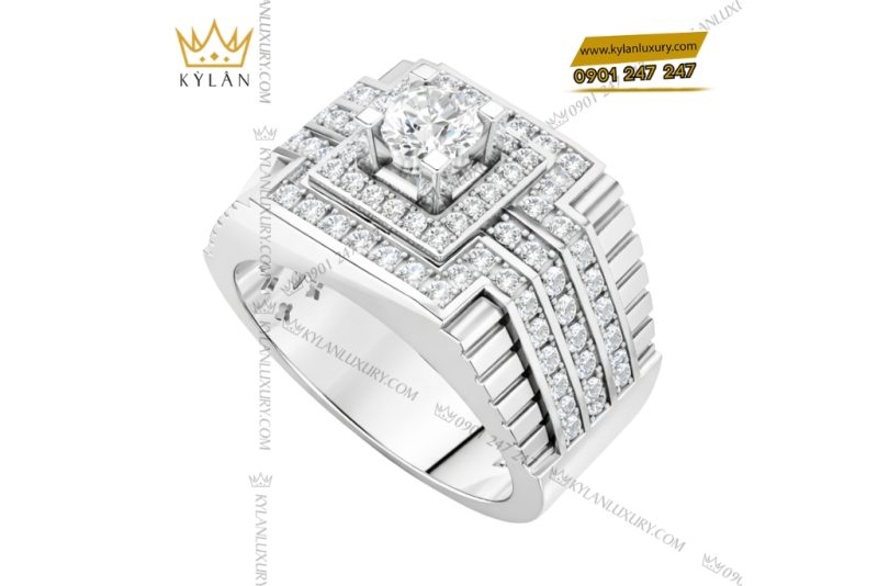 Nhẫn nam vàng trắng Au750 đính kim cương