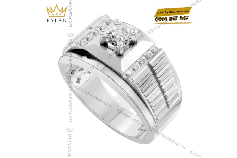 Nhẫn nam vàng trắng Au750 đính kim cương