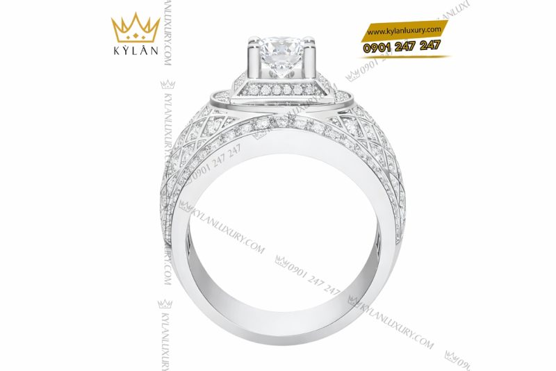 Nhẫn nam vàng trắng Au750 đính kim cương