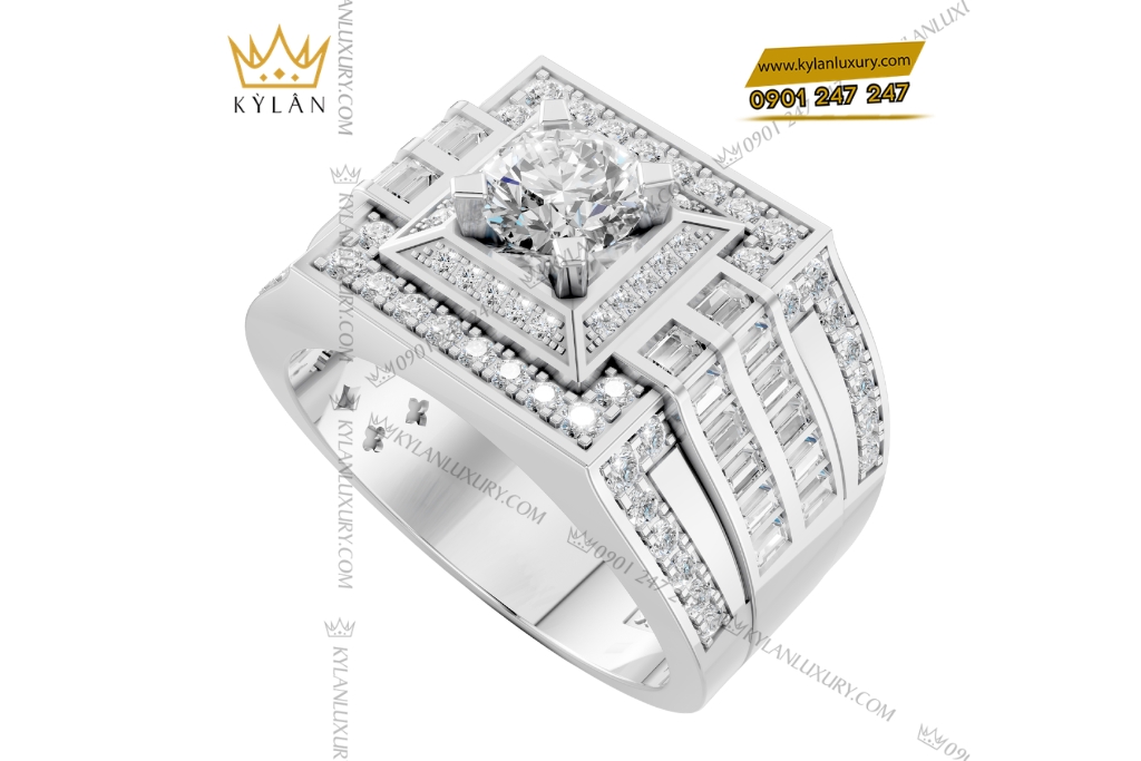 Kỳ Lân Luxury Nhan nam vang trang Au750 dinh kim cuong 5 2 Nhẫn nam vàng trắng Au750 đính kim cương