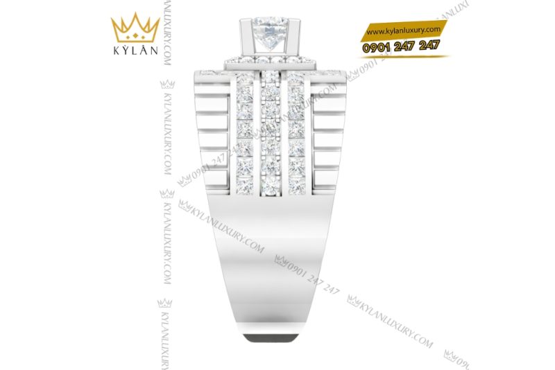 Nhẫn nam vàng trắng Au750 đính kim cương