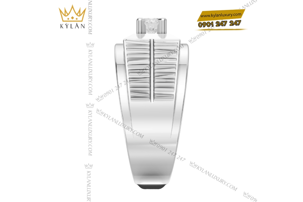Nhẫn nam vàng trắng Au750 đính kim cương