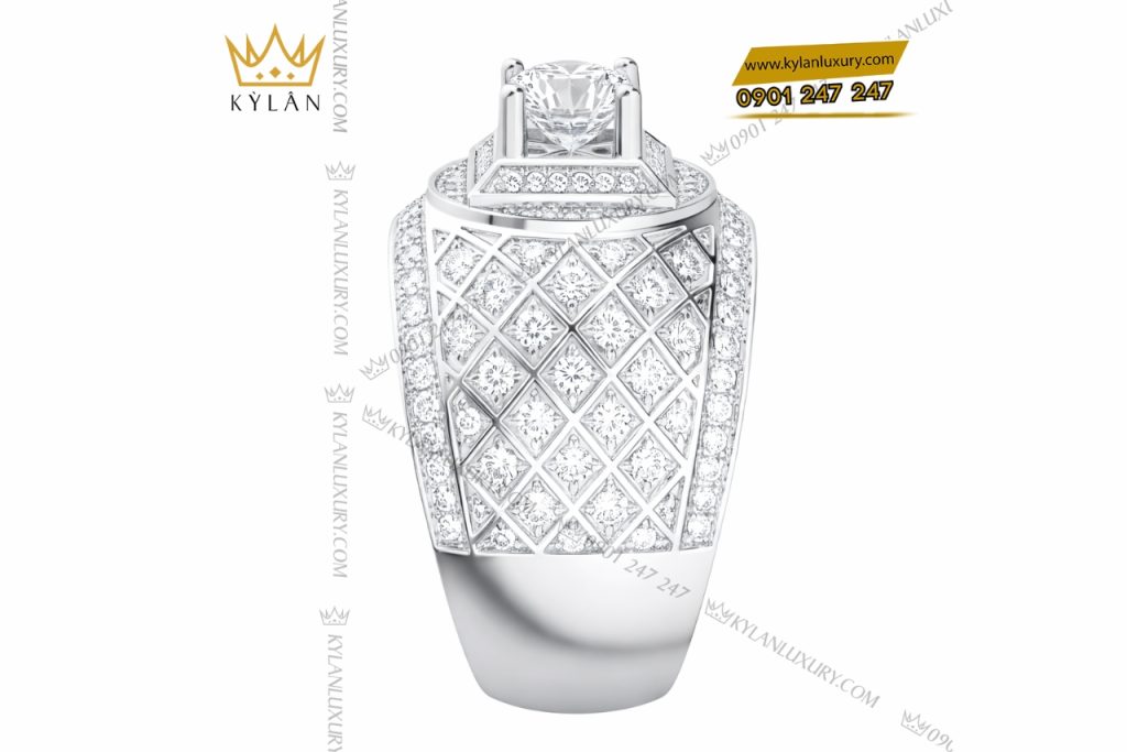 Nhẫn nam vàng trắng Au750 đính kim cương