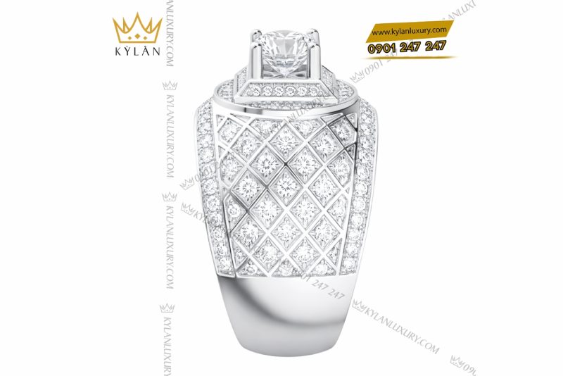 Nhẫn nam vàng trắng Au750 đính kim cương