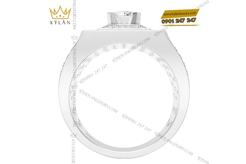 Nhẫn nam vàng trắng Au750 đính kim cương