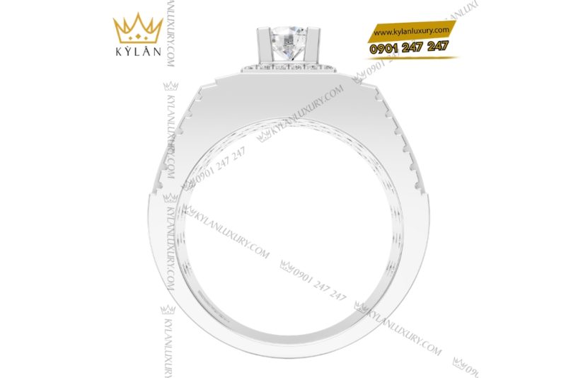 Nhẫn nam vàng trắng Au750 đính kim cương