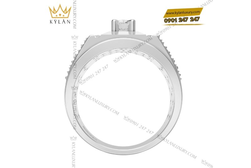 Nhẫn nam vàng trắng Au750 đính kim cương