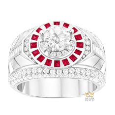 Nhẫn nam vàng trắng Au750 đính kim cương và sapphire đỏ