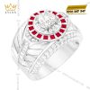 Nhẫn nam vàng trắng Au750 đính kim cương và sapphire đỏ