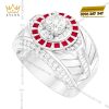 Nhẫn nam vàng trắng Au750 đính kim cương và sapphire đỏ