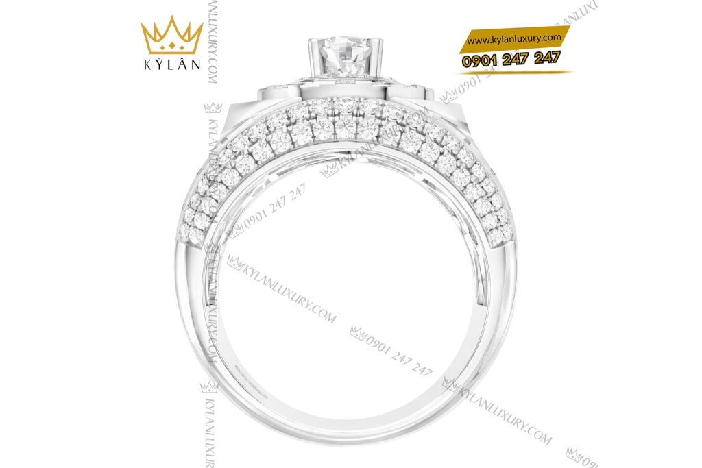 Nhẫn nam vàng trắng Au750 đính kim cương và sapphire đỏ