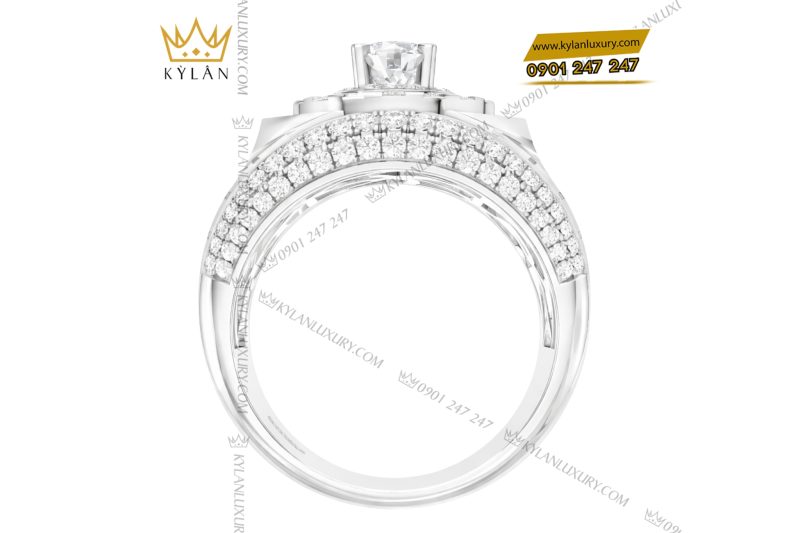 Nhẫn nam vàng trắng Au750 đính kim cương và sapphire đỏ