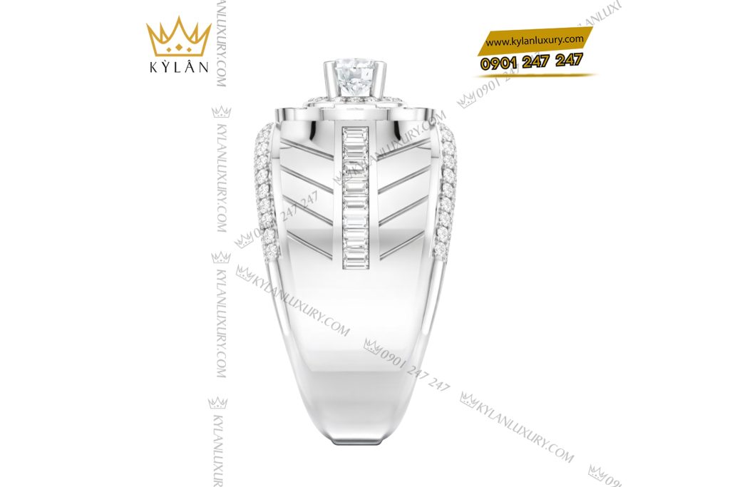 Nhẫn nam vàng trắng Au750 đính kim cương và sapphire đỏ