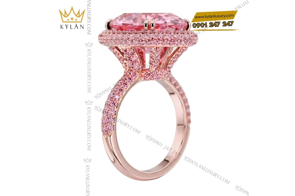 Nhẫn nữ vàng hồng Au750 đính đá quý hồng