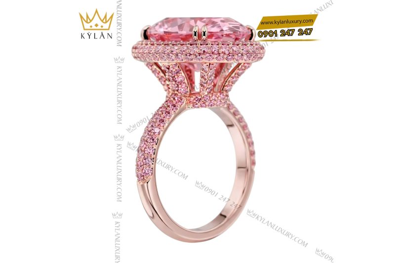 Nhẫn nữ vàng hồng Au750 đính đá quý hồng