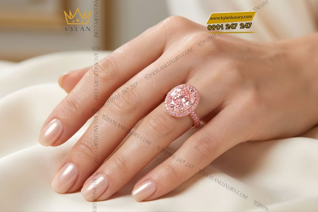 Nhẫn nữ vàng hồng Au750 đính đá quý hồng