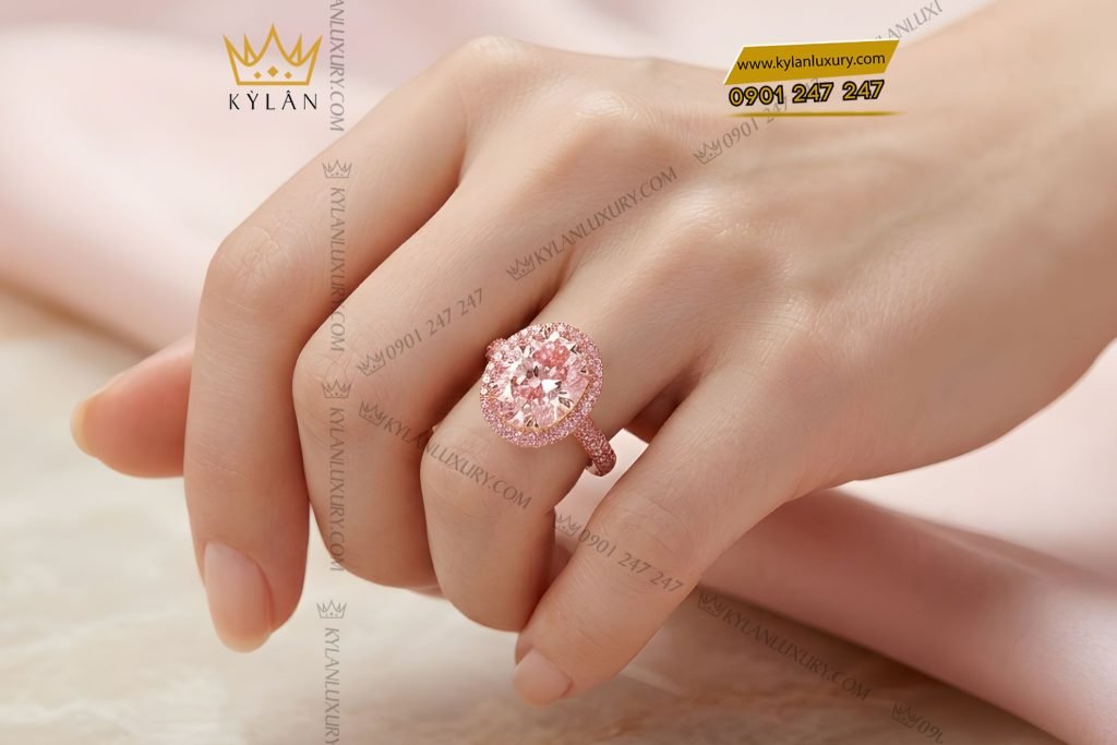 Nhẫn nữ vàng hồng Au750 đính đá quý hồng