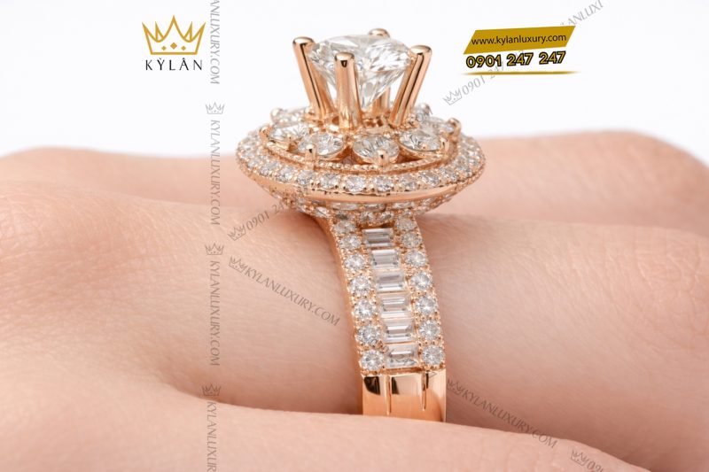 Nhẫn nữ vàng hồng Au750 đính kim cương