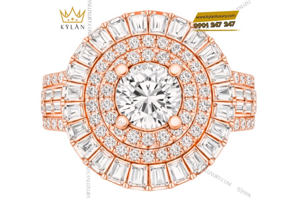 Nhẫn nữ vàng hồng Au750 đính kim cương