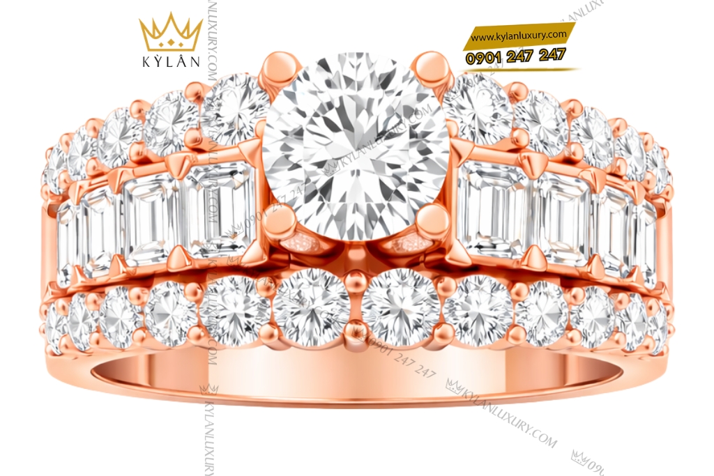 Nhẫn nữ vàng hồng Au750 đính kim cương