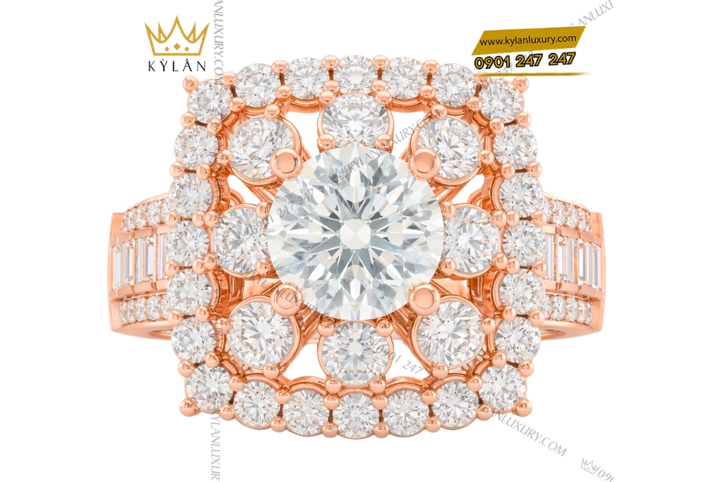 Nhẫn nữ vàng hồng Au750 đính kim cương