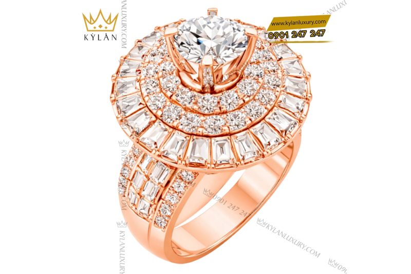 Nhẫn nữ vàng hồng Au750 đính kim cương
