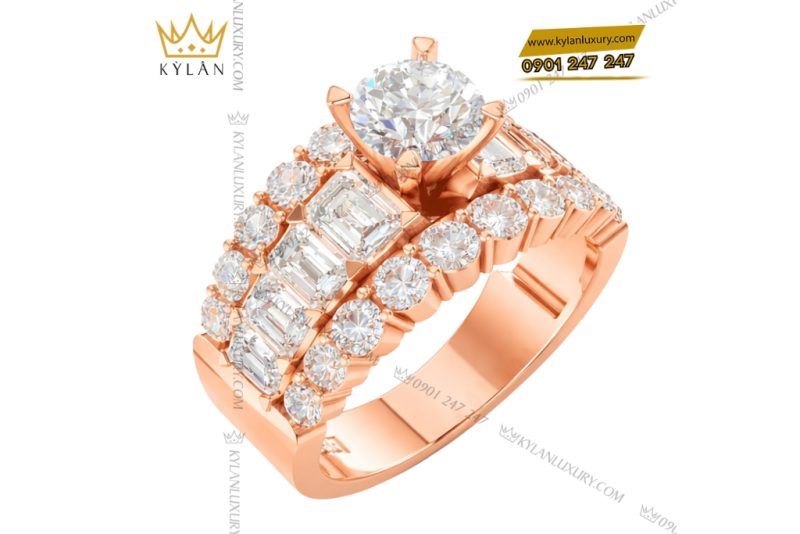 Nhẫn nữ vàng hồng Au750 đính kim cương