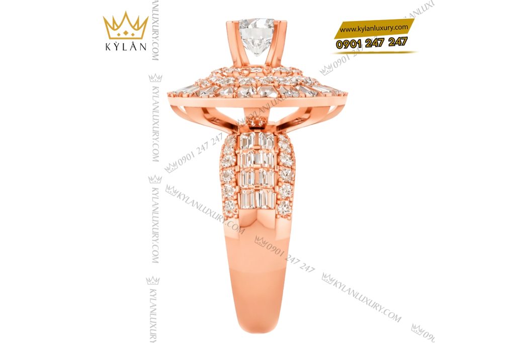 Nhẫn nữ vàng hồng Au750 đính kim cương