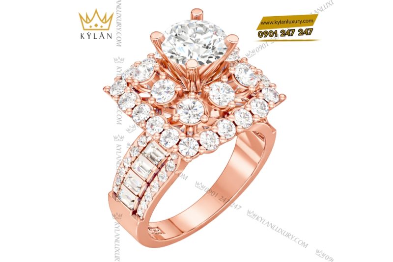 Nhẫn nữ vàng hồng Au750 đính kim cương