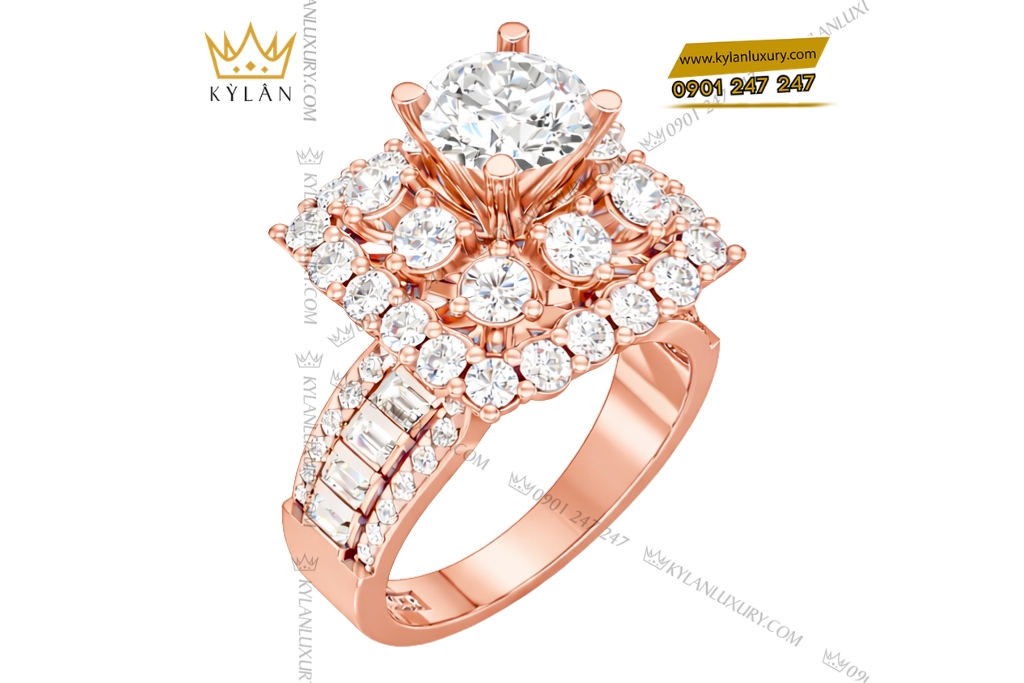 Nhẫn nữ vàng hồng Au750 đính kim cương