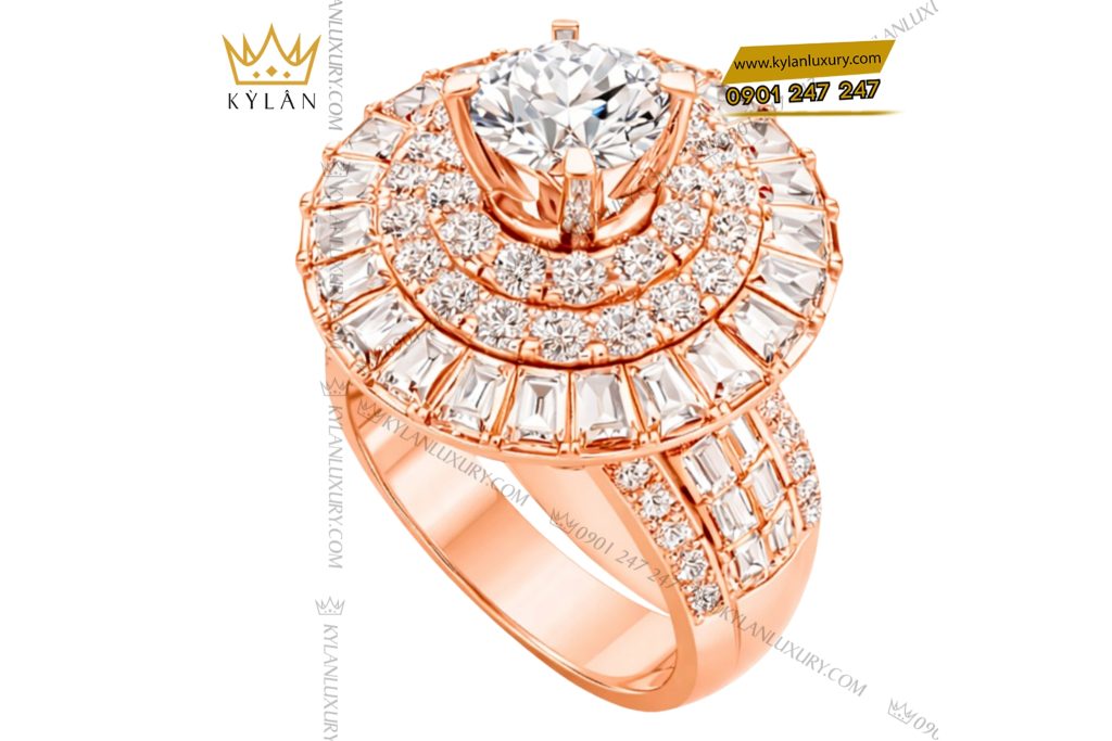 Kỳ Lân Luxury Nhan nu vang hong Au750 dinh kim cuong 14 Nhẫn nữ vàng hồng Au750 đính kim cương