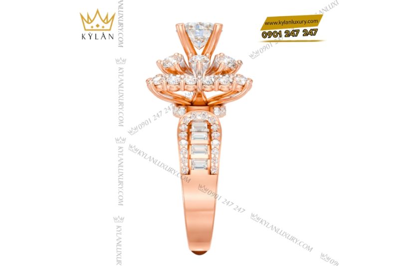 Nhẫn nữ vàng hồng Au750 đính kim cương