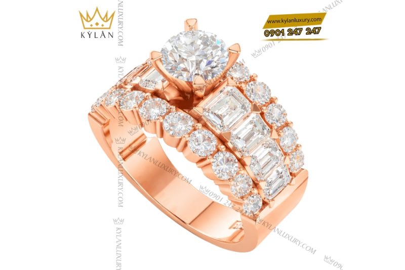 Nhẫn nữ vàng hồng Au750 đính kim cương