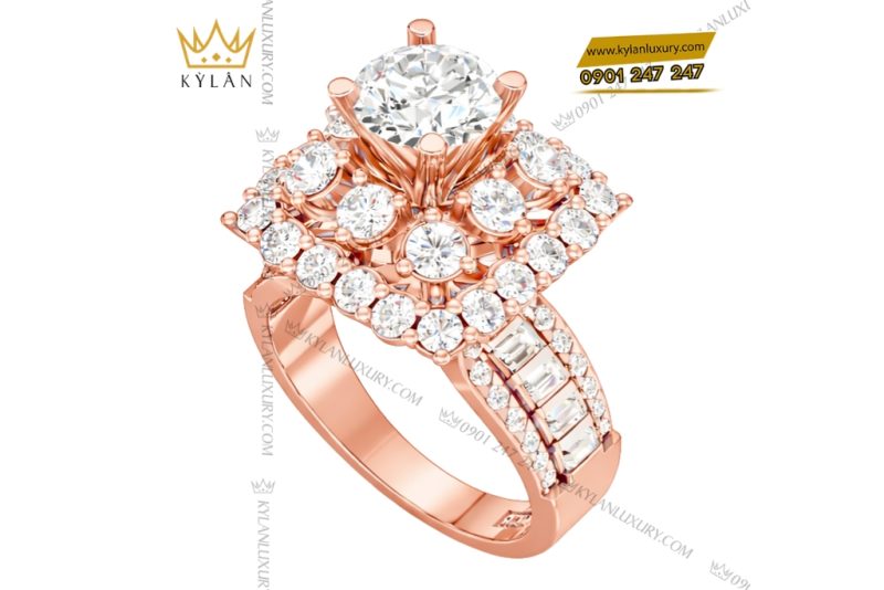 Nhẫn nữ vàng hồng Au750 đính kim cương
