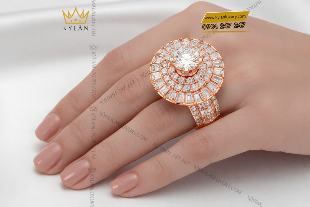 Nhẫn nữ vàng hồng Au750 đính kim cương