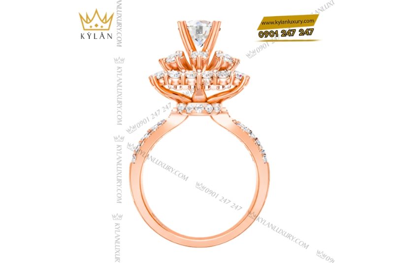 Nhẫn nữ vàng hồng Au750 đính kim cương