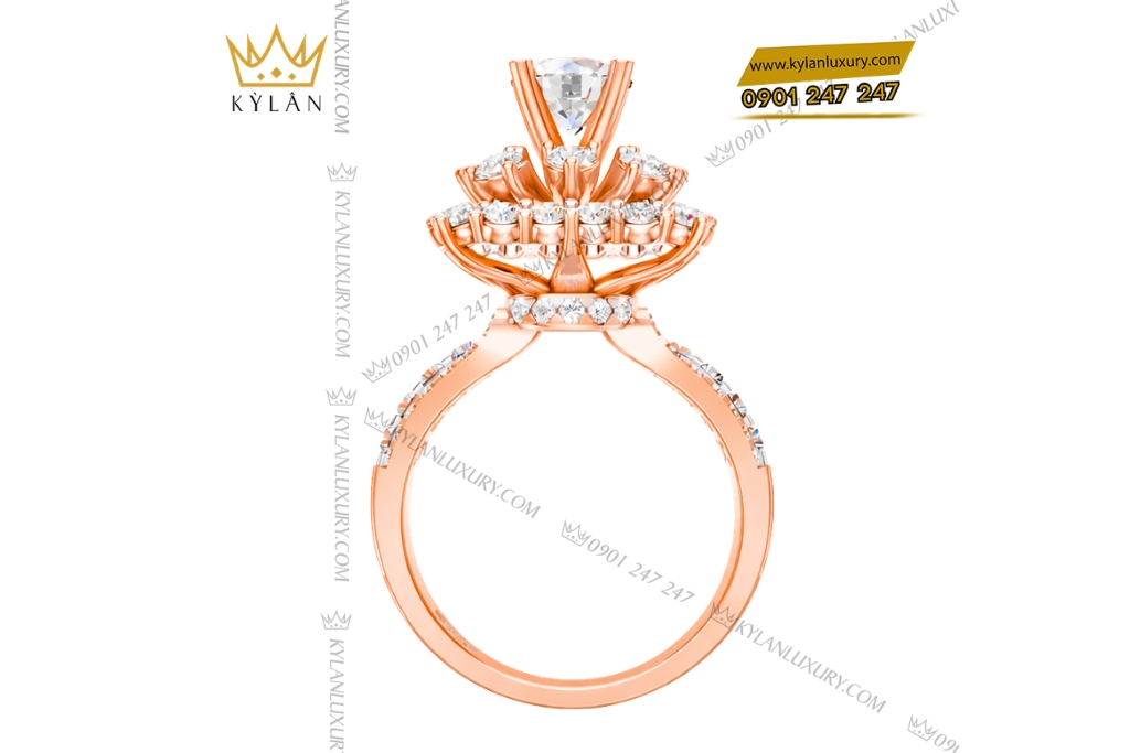 Nhẫn nữ vàng hồng Au750 đính kim cương