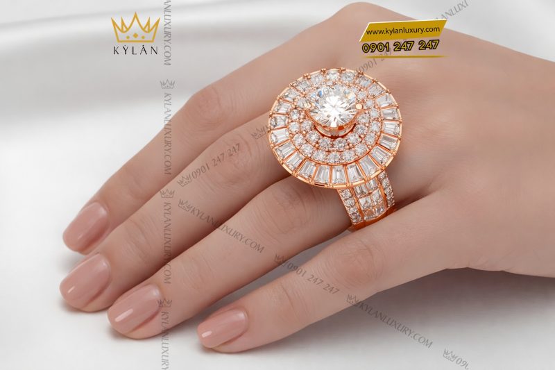 Nhẫn nữ vàng hồng Au750 đính kim cương