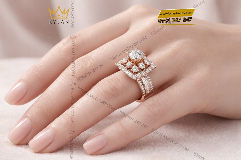 Kỳ Lân Luxury Nhan nu vang hong Au750 dinh kim cuong 17 2 Nhẫn nữ vàng hồng Au750 đính kim cương