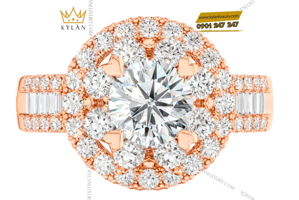 Nhẫn nữ vàng hồng Au750 đính kim cương