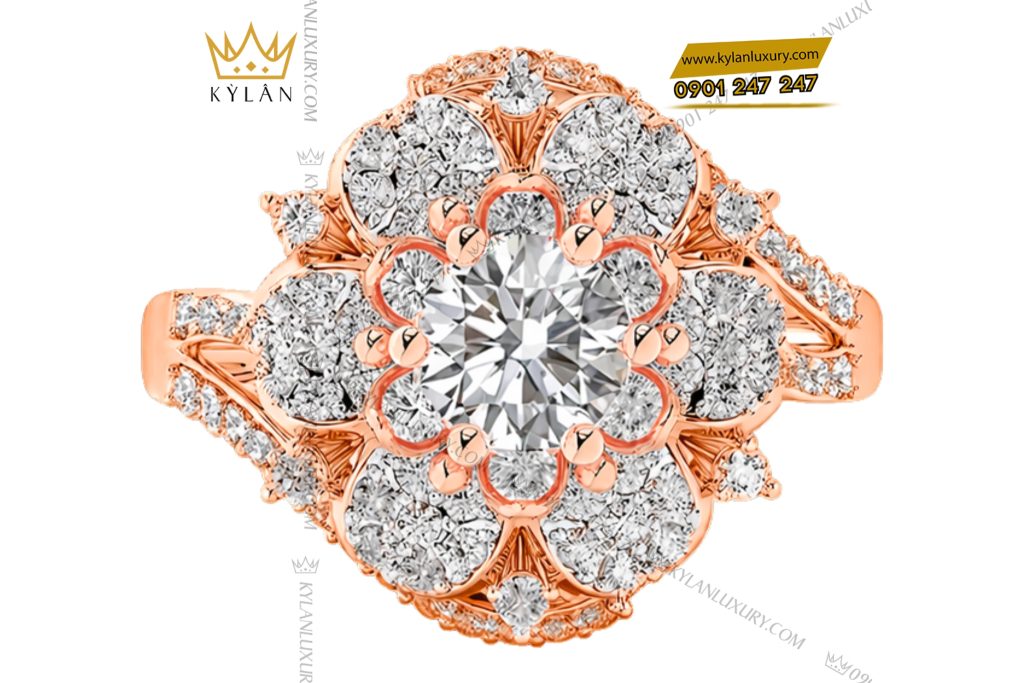 Nhẫn nữ vàng hồng Au750 đính kim cương