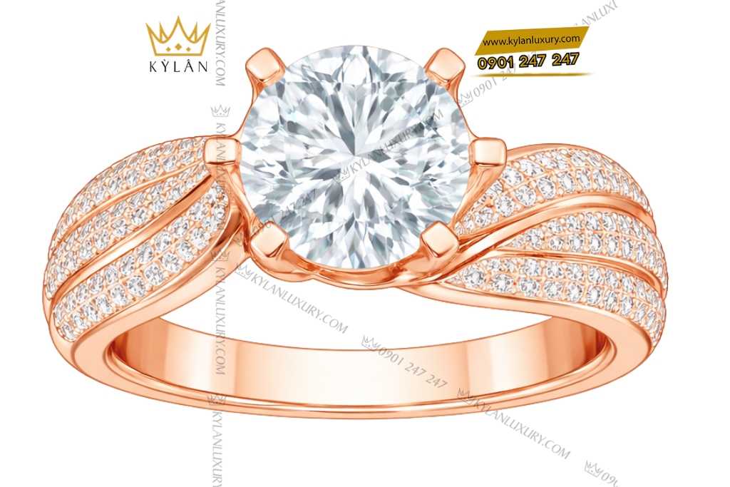 Nhẫn nữ vàng hồng Au750 đính kim cương