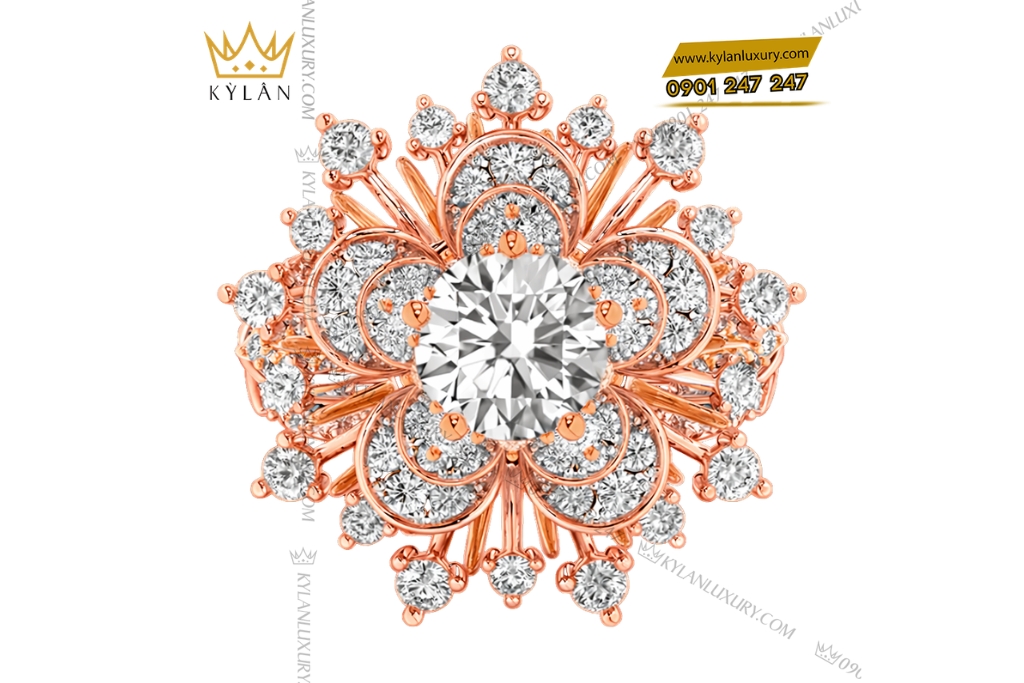 Nhẫn nữ vàng hồng Au750 đính kim cương