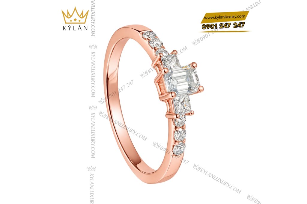 Nhẫn nữ vàng hồng Au750 đính kim cương