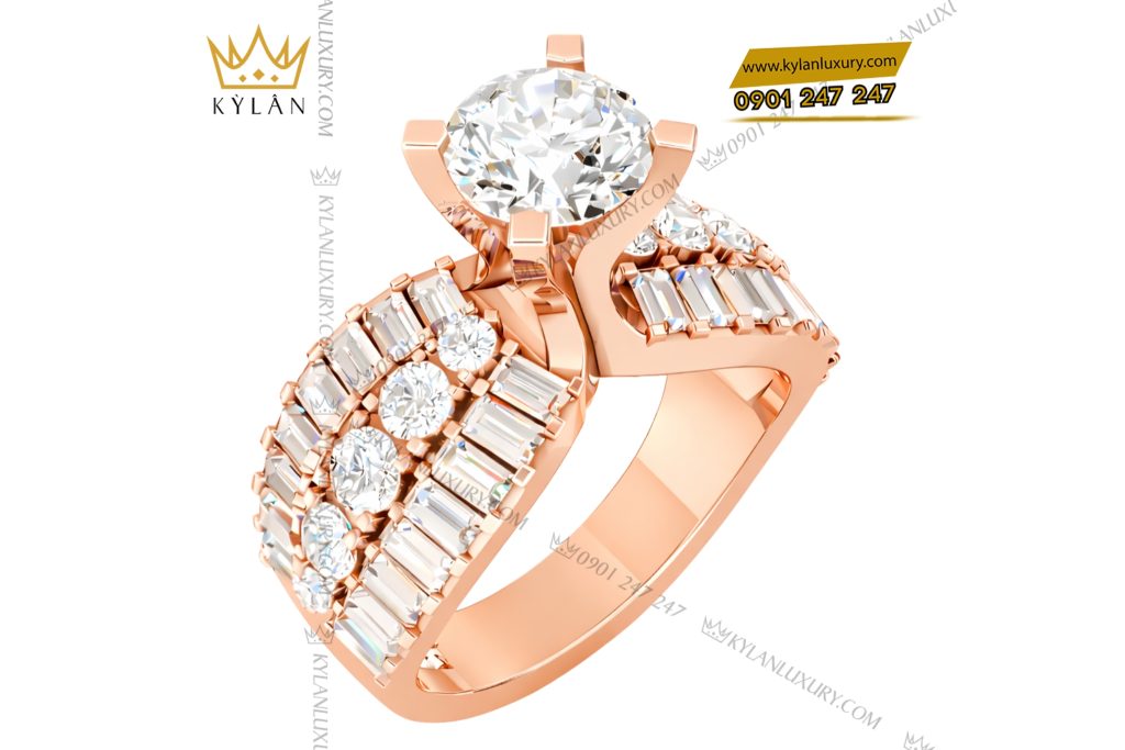Nhẫn nữ vàng hồng Au750 đính kim cương